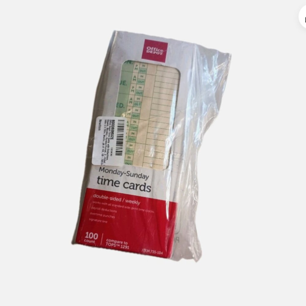 4 Boxes of 100 Office Depot TOPS 1291 Time Cards Weekly 2-Sided Manila 400 Total - Picture 3 of 8